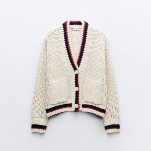 Zara KNIT JACKET WITH PIPING.